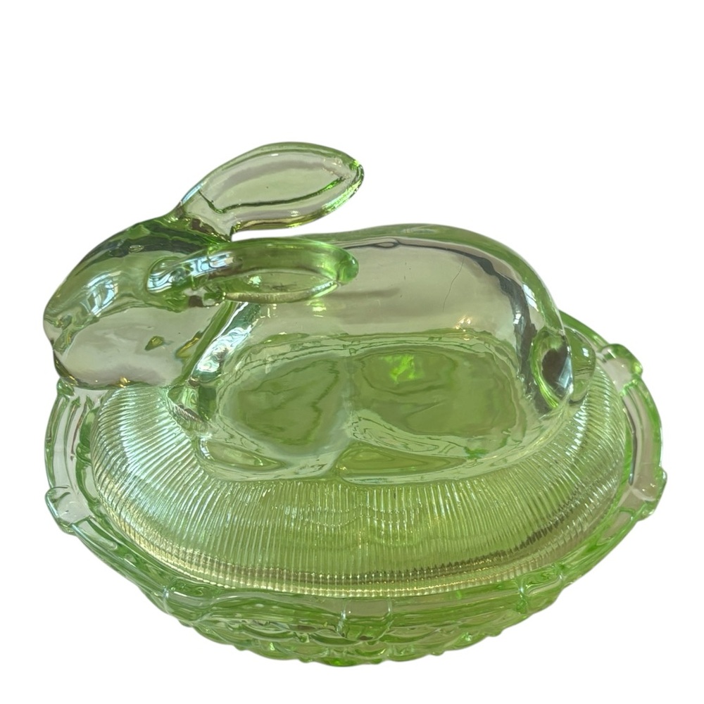 Green Bunny Candy Jar Trinket Dish with Lid nesting Easter - Picture 2 of 14